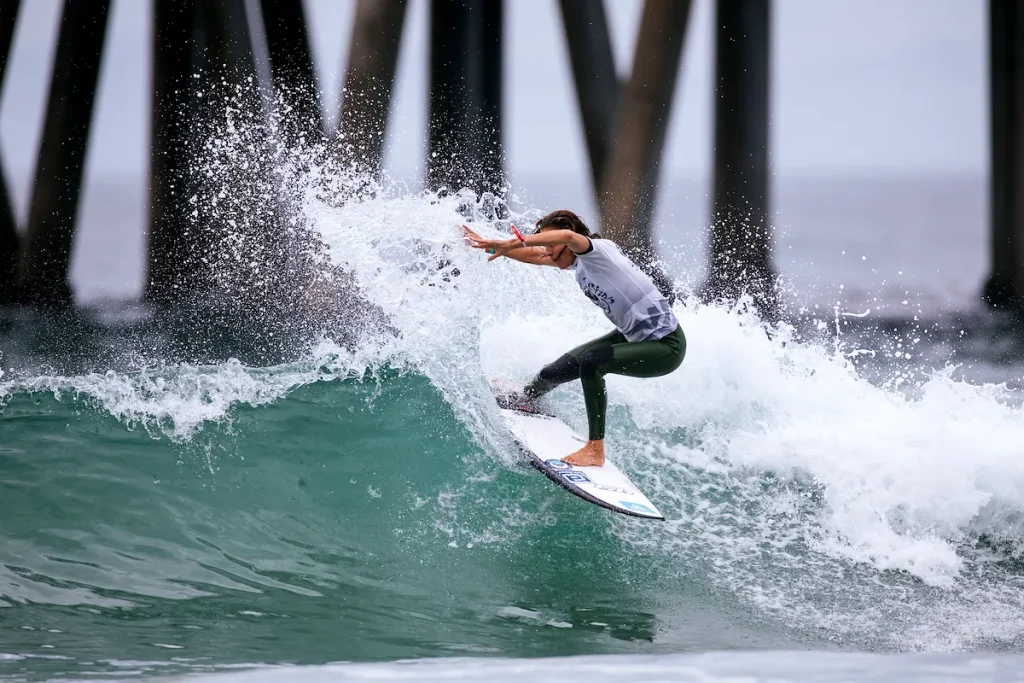 Philippa Anderson surfing at Vans US Open of Surfing in Huntington Beach